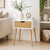 INTRAHAUS Modern White Bedside Table with 2 Drawers & Wooden Legs | Compact Nightstand for Bedroom | Scandinavian Style Side 