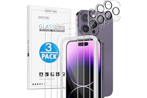OMOTON Szkło ochronne do iPhone 14 Pro Max, szkło ochronne z ramką ułatwiającą instalację, kompatybilne z folią ochronną na aparat, 3 + 3 sztuki, odporne na zarysowania, bez pęcherzyków powietrza,