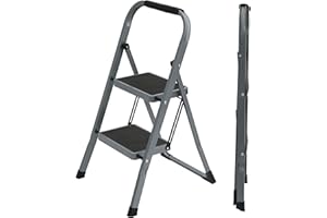 UZIRO Escalera Plegable 2 Peldaños -Estructura de Acero y Peldaño Antideslizante - Asa Superior de Goma - Escaleras Plegables Domésticas - Step Ladder para Hogar (Gris, 2 Pedaños)
