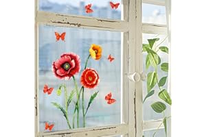 GOZINA 5 Pcs Spring Garden Flower Butterfly Window Clings Decals Double Sided Window Stickers Anti-Collision Summer Window Decorations for Glass Doors Window Stickers