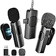 BYbrutek Upgraded 4-in-1 Wireless Lavalier Microphone with an Adjustable Collar Clip - for iPhone/Android/Camera/PC - Mini Mic for Video Recording/Podcasts, Built-in Noise-Canceling Chip, USB C Mic