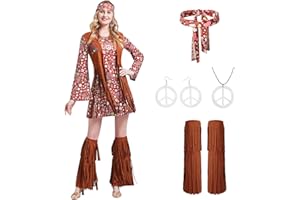 CHURGIGI Costume da Abba anni '70 Costume da donna hippy anni '60 Costume da discoteca Hippie Costume con segno della pace accessori per donne, costume da Abba Cosplay anni '60 per Halloween Carnevale