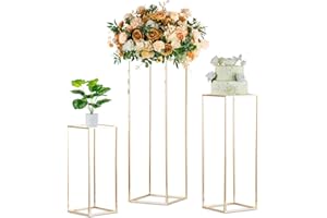 Inweder Dorado Soporte de Flores de Boda - 3 Jarrones de Metal con Panel Acrílico Jarrón de Piso Alto Jarrones para Centros Mesa Estante Flores Geométricas Fiesta Decoraciones Hogar 100+80+60cm