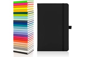 Notes London Eco A5 Notebook with Lined Pages, Pen Loop, Ribbon, Date Marks and Paper Pocket, Medium Hardback Journal, Note, sustainably sourced paper (Black)