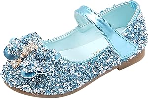TMDD Kids Girls Glitter Princess Dress Up Shoes Elegant Mary Jane Shoes Dance Stage Performance Anti-Slip Soft Flats Shoes Bowknot Bridesmaid Wedding Party Shoes