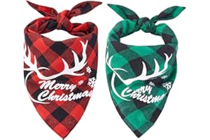 OmeHoin 2 Pack Dog Christmas Bandanas Double-layer Dog Bandanas Pet Scarf Triangle Dog Bibs Costume Decoration Accessories for Small to Large Dogs Cats (Red and Green Grid)
