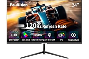 FeuVision 24inch Computer Monitor, FHD 1080p, 120Hz PC Monitor, 4ms Response Time, 3-Sided Frameless, Ultra Slim, VESA Mountable, Anti-Blue Light Design, HDMI＆VGA port(for PS5 supports 60Hz)