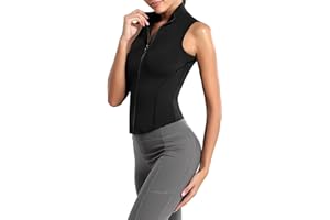 FEOYA Womens Full Zip Sports Vest Slim Fit Workout Gym Tops Stand Collar Sleeveless Yoga Running Tank Tops Skinny Athletic Sleeveless Shirts Quick Dry Breathable Fitness Yoga Gym Vest Top