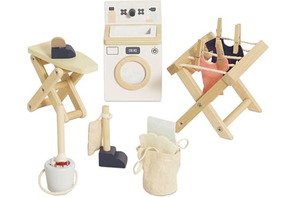 Le Toy Van - Wooden Daisylane Doll House Laundry Room Accessories Play Set for Dolls Houses, Dolls House Furniture Sets - Suitable for Ages 3+