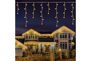 LEDYA 18m/59.06ft 500 LEDs Icicle Lights with Timer ,Christmas Lights Icicle, Warm White Fairy Lights Plug in with 8 Modes, IP44 Waterproof