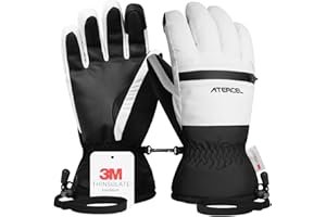ATERCEL Waterproof Ski Gloves - 3M Thinsulate Warmth, Touchscreen, Ideal for Men and Women in Skiing, Snowboarding, Snowmobiling, and Winter Hiking White S