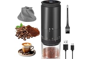 YGVQN Molino de Café Eléctrico Portátil, Molinillo de Café con Muelas Cónicas de Cerámica, 38 Niveles de Molienda y Pantalla LED, 2000mAH Recargable USB, Ideal para Hogar, Oficina, Campamento y Viajes