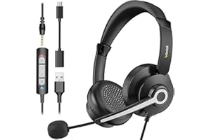 Wantek USB Headset with Microphone USB/3.5mm/C Headphone with Mic [3 in 1 ] Noise Cancelling Headphones Laptop Office Over Ear Headset for Calling, Computer, Teams Office Work, Conference Headsets