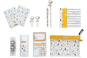 Grupo Erik Set Cancelleria Snoopy Peanuts | Kit di Cancelleria con 3 Quaderni A6, Penna e Matita, 4 Evidenziatori, Clips, Note adesive, Stickers e Astuccio Piccolo Snoopy