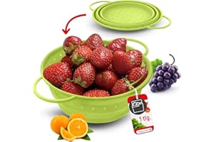 Coolinato – Sieb aus Silikon faltbar 20 cm Grün – Nudelsieb für Pasta, Gemüse & Obst - Küchensieb spülmaschinenfest, BPA-frei, & hitzebeständig bis 230°C - Platzsparendes Abtropfsieb zusammenklappbar