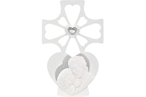 MAZZOLA LUCE Crocifisso da Parete Sacra Famiglia Cuore Design Moderno Bianco Glitter Argento Made in Italy 20x30