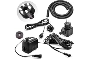 CLGarden Set Springbrunnenpumpe Wasserspielpumpe mit LED Beleuchtung, Schlauch, Dichtung für Quellstein Gartenbrunnen 12V