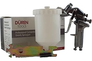 DUREN TOOLS Duren 521805 Chrome Spraygun 1.8mm Tip for Primer Basecoat Spray Adheasives Max Working Pressure (Gun) 98PSI/6.8BAR Air Consumption 6.9-8.9CFM Air Inlet 1/4" Cup Size 600ml Weight 730g
