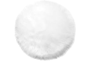 Teppich Wölkchen Tapis en Fausse Fourrure d'agneau et Peau de Mouton - Carpette Moelleuse pour Chambre à Coucher, Salon, Crèche - Jet de Divan de Décoration Chaise - Blanc - 60cm - Rond