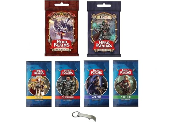 Lot de 6 Extensions Hero Realms en Français Liche + Dragon + Archer + Guerrier + Voleur + Clerc + 1 Décap Blumie
