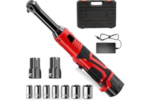LIROPAU 3/8" Extended Cordless Ratchet Wrench, 60N.m Electric Ratchet Driver with 7 Sockets, 1/4" Adapter, 18V Powered Ratchet Wrench with 2 x 2.0Ah Batteries, Variable Speedn Fast Charge with LED Light