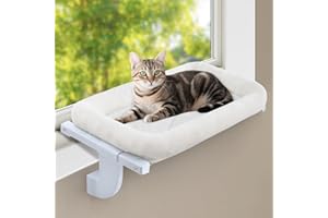 GUUSII HOME Cat Window Bed Radiator Hammock Kitten Perch Adjustable No Drilling for Indoor Large Cats Cordless Kitty Hanging Windowsill Seat Attached Bedside Machine Washable Hold up 18kg (White, M)