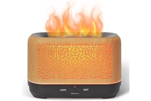 Earnest Living Diffusore di aromi di fiamme, 200 ml, umidificatore con timer, luci notturne e spegnimento automatico, per casa, ufficio, diffusore di aromaterapia, per oli essenziali, venature del