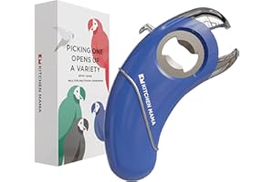 Kitchen Mama Epic One - Multifunktionaler Flaschen-Öffner: Öffnet Flaschen mit Schraub- und Kronkorken, Dosen, Aufreißlaschen und Gläser – Ergonomisch, Handfreundlich, Ideal bei Arthritis – Blau