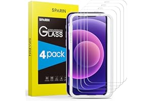 SPARIN Protector de Pantalla para iPhone 12 y iPhone 12 Pro, Cristal Templado con Marco de Alineación, 4 Piezas
