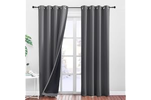 PONY DANCE Zasłona zaciemniająca - 100% zasłony blokujące światło z izolacją termiczną zasłony z przelotkami do sypialni/salonu dekoracja okna, 2 sztuki, szer. 140 do 245 cm, szara