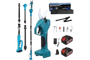 GJCrafts Coupe-branches sans fil 2 en 1, écran LCD, avec batterie 21 V 2 x 3,0 Ah et tige d'extension de 2,3 m, diamètre de coupe de 40 cm, sécateur pour l'élagage des arbres, compatible avec Makita