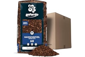 GALAMIO Holzhackschnitzel Braun Hackschnitzel Mulch Natur Wald Kiefer Pinus Sylvestris Garten Dekor Holz Häcksel Grob 5-60mm 60l Sack / 1 Karton