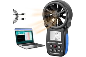 HoldPeak Anémomètre Digital Portable HP-866A VMC Anémomètre Mesure La Vitesse Du Vent + Température + Point De Rosée Avec Mémorisation Des Données, Humidité Relative Et USB