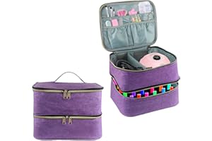 BOCZIF Nail Polish Carrying Case, Double-Layer Nail Polish Storage Bag- Fits Nail Dryer Lamp and 30 Bottles(15ml/0.5 fl.oz), Organizer Bag with Adjustable Dividers for Manicure Set (Purple)