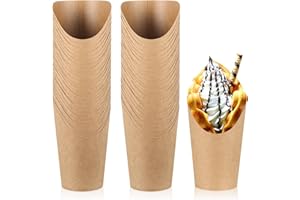 YIPHOMN 50 Piezas Caja de Papas Fritas, 355 g Vasos de Conos de Galletas para Helados, Vasos de Helado Carton, Vaso de Papel Kraft, Bolsas para Papas Fritas Helado Bocadillos Snacks Wafleras de Burbujas