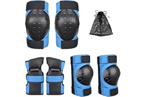 FIBOUND Skate Protective Gear Set 6pcs,6 in 1 Knee Pads Elbow Pads,Wrist Guards for Kids Teens,Ventilated Mesh,Toddler Children Protective Gear Set for Cycling Biking Skating