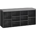 VASAGLE Shoe Bench, Storage Bench with Padded Cushion, 10 Compartments, Adjustable Shelves, for Living Room, Hallway, 30 x 104 x 48 cm, Ebony Black LHS010B08