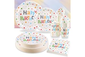 Jonvell 96 Pezzi Stoviglie per Feste di Compleanno Bambini 24 Ospiti Piatti Carta Colorati Arcobaleno Bicchieri e Tovaglioli