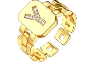 Bestyle Anello Oro Regolabili con Lettere A-Z Sigillo Anello Dorato Regolabili con Confezione Regalo