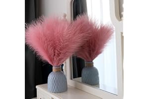 VOKENFORU 6 Pcs Pink Artificial Pampas Grass, 18'' Short Small Faux Fluffy Pampas Bouquet Plants Flower, Fake Pompass Grass Branches for Wedding Home Accessories Christmas Decorations