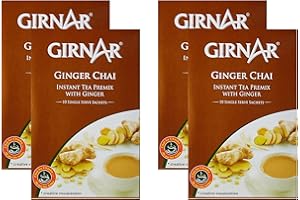 Girnar Ginger Chai 10 Single Serve Sachets – Instant Premix With Ginger Tea Bags - Made With Ginger, Natural Tea Extract And A Mixture Of Aromatic Indian Spices (Pack of 4)