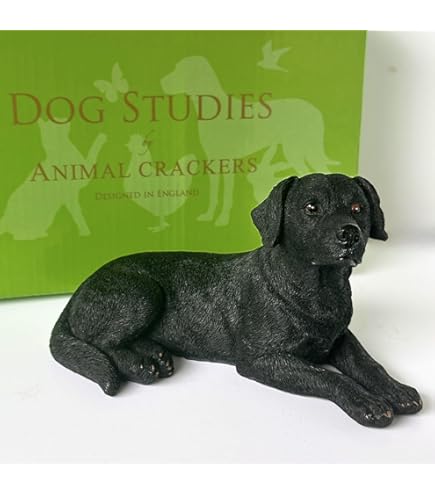 Collezione Leonardo Statuetta Cane Labrador Nero In Pietra - Ornamento Dipinto A Mano - 3