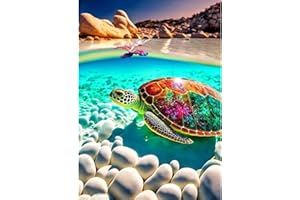 HEIBAGO 5D Diamond Painting Kits for Adults, DIY Turtle Full Drill Diamond Art Painting Kits, Diamond Dots Kits River Crystal Rhinestone Embroidery Art Pictures for Beginners, Home Wall 30x40cm