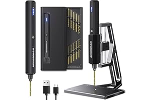 ARROWMAX Mini Electric Drill 15 in 1 with Benchtop Press, Cordless, LED Lights, Needle Vise Hand Drill Kit, 10 HSS Drill bits, 3/32-Inch Keyless Chuck, Variable Direction (SDS Mini Plus),Black