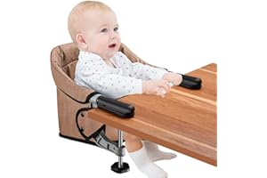 TOOGEL Siège de Table pour Bébé, Chaise Haute Portable avec Ceinture de Sécurité Chaise de Table Pliable pour Enfant avec Sac de Transport (Brun)