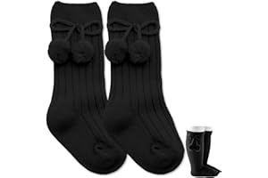 BABYZOCO Calcetines Largos de Algodón Con Pompones, Medias Largas de Algodón para Bebés, Calcetines de Rodilla para niños, Calcetas de Bebé