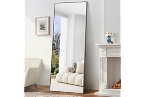 BONEWEI Full Length Mirror, 179x65cm Floor Mirrors, Rectangular Standing Mirror Black Aluminum Frame, Large Full Body Mirrors Standing Hanging or Leaning Against Wall for Livingroom Dressingroom