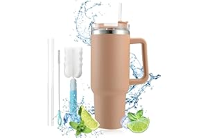HIQE-FL Tasse Isotherme de Voyage Haute Capacité avec Paille, 1200ml, Sans BPA, Double Isolée (Brun)