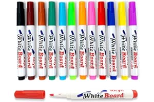 yummici 12 Feutres Pour Tableau Blanc - Pointe Conique Moyenne, Effaçables à Sec