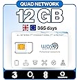 Wave Connect UK Quad Network Data Only SIM, 12GB/12 Months, EE, O2, Vodafone, Three 4G LTE + 5G Prepaid, Activates On First Use, Includes European Coverage, For Unlocked IoT Devices, Security Cameras